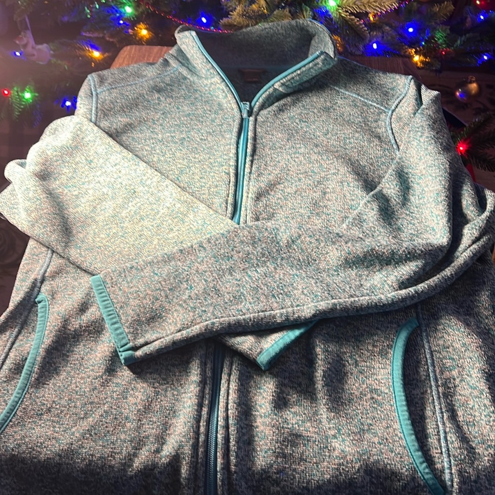 Eddie Bauer Women's  Fleece Full-Zip Mock Neck Jacket Color Green/Blue Size 2XL